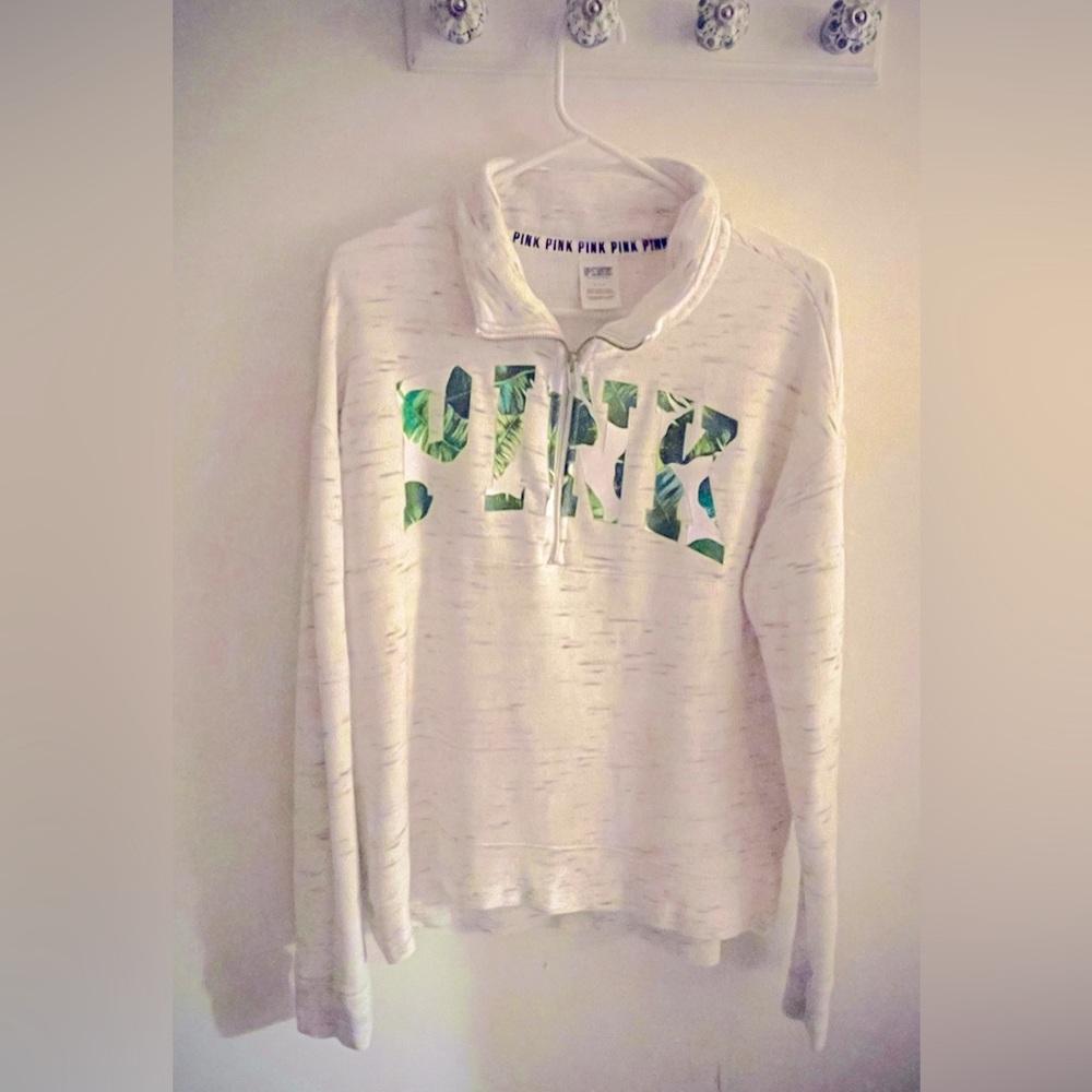 Pink by Victoria’s Secret Size S Heathered white Gray PINK logo on Front Cotton
